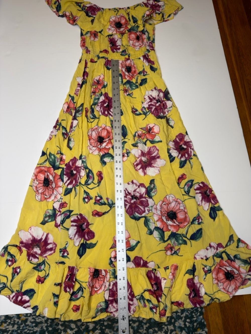 BAND OF GYPSIES Yellow Floral Maxi Dress Off Shoulder Ruffle High Low Hem Small - Picture 5 of 8